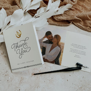 Lucky in Love   Rustic Horseshoes Wedding Photo Thank You Card