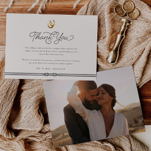 Lucky in Love   Rustic Horseshoes Wedding Photo Thank You Card