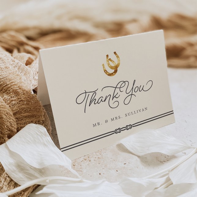 Lucky in Love | Rustic Horseshoes Wedding Thank You Card (Creator Uploaded)