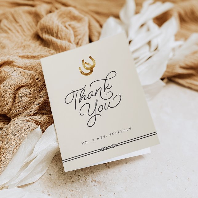 Lucky in Love | Rustic Horseshoes Wedding Thank You Card (Creator Uploaded)