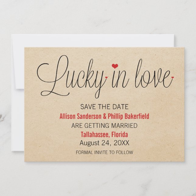 Lucky in Love Save the Date, Red Invitation (Front)
