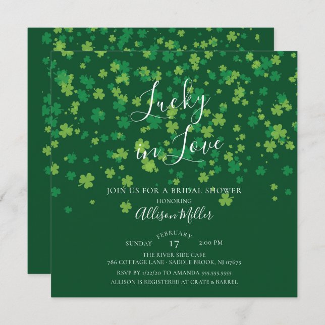 Lucky in Love Shamrock Bridal Shower Invitation (Front/Back)
