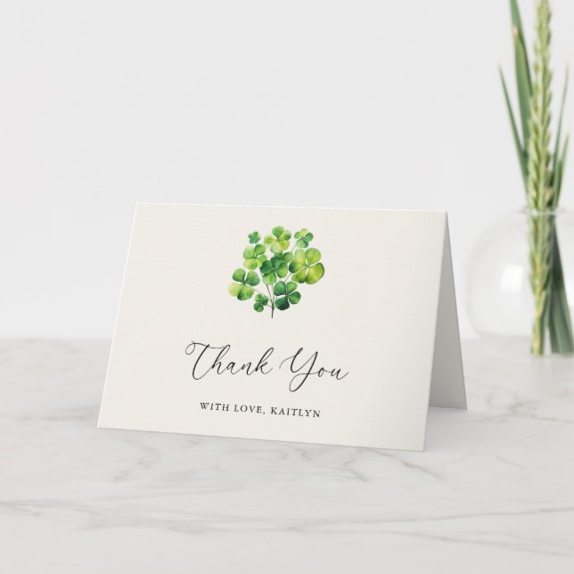 Lucky In Love Shamrock Bridal Shower Thank You Card (Front)