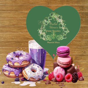 Lucky in Love Shamrock Green Gold Bridal Shower  Heart Sticker