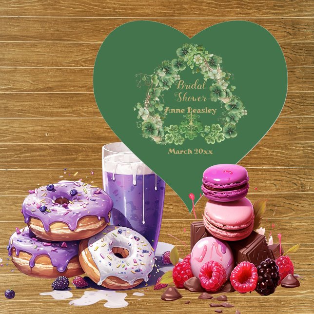 Lucky in Love Shamrock Green Gold Bridal Shower  Heart Sticker (Lucky in Love Shamrock Green Gold Bridal Shower Heart Sticker)