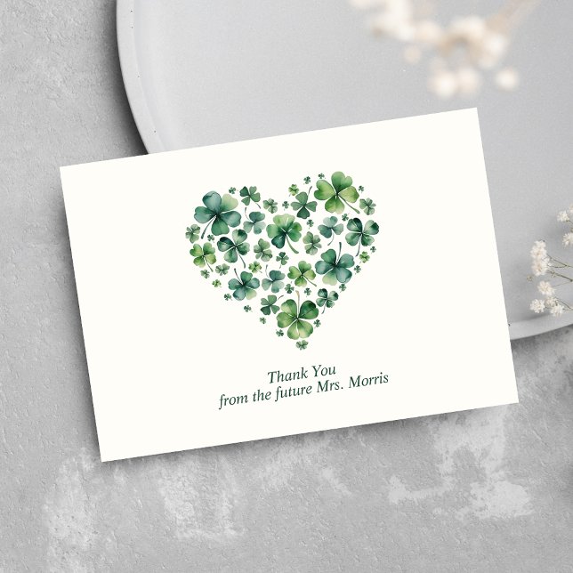 Lucky in Love Shamrock Heart Bridal Shower Thank You Card (Creator Uploaded)
