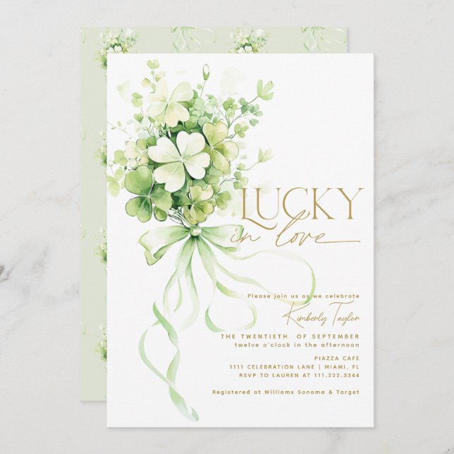Lucky in Love Shamrock St. Patrick's Bridal Shower Invitation (Front/Back)