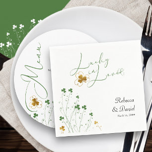 Lucky in Love Shamrock Wildflower Wedding Napkin