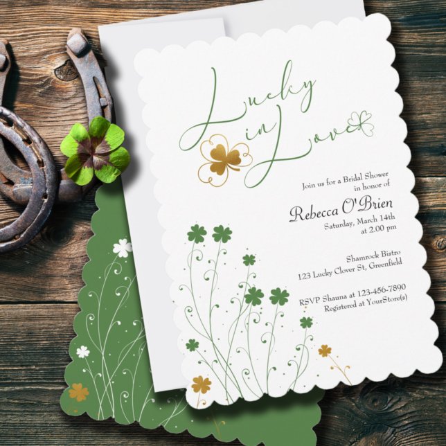 Lucky in Love Shamrock Wildflowers Bridal Shower Invitation (Creator Uploaded)