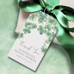 Lucky In Love St. Patrick's Day Bridal Shower  Gift Tags<br><div class="desc">This elegant thank you hang tag features green watercolor shamrocks or clovers at the top front, perfect for a St. Patrick's Day themed bridal shower. "Thank You" is written in elegant script, with the bride's name and shower date in a classic serif font at the bottom. The back includes a...</div>