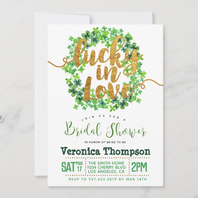Lucky in Love St. Patrick's Day Bridal Shower Invitation (Front)