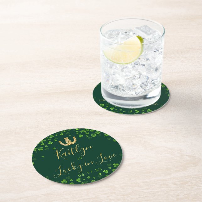 Lucky In Love St. Patrick's Day Bridal Shower Round Paper Coaster (Insitu)