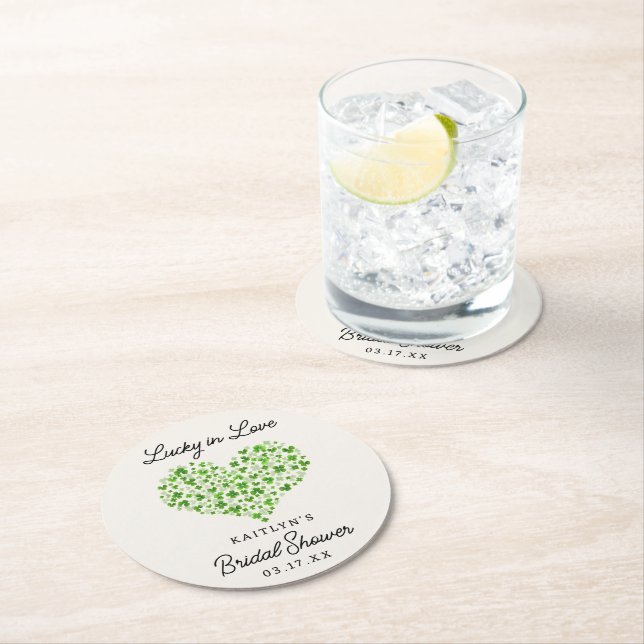 Lucky In Love St. Patrick's Day Bridal Shower Round Paper Coaster (Insitu)