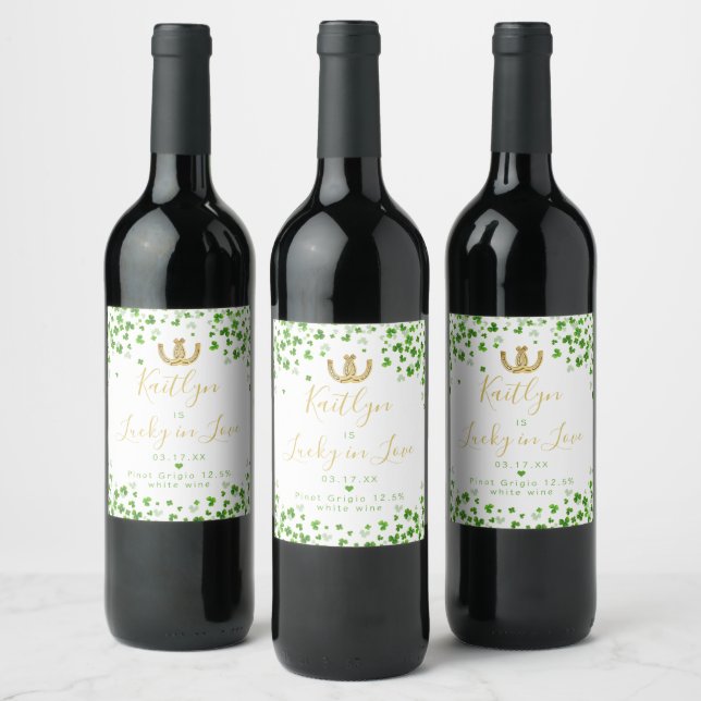 Lucky In Love St. Patrick's Day Bridal Shower Wine Label (Bottles)