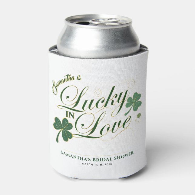 Lucky in Love St Patrick's Modern Bridal Shower  Can Cooler (Can Front)