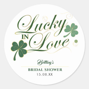 Lucky in Love St Patrick's Modern Bridal Shower  Classic Round Sticker