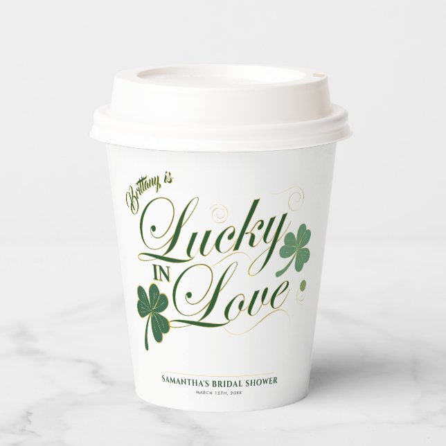 Lucky in Love St Patrick's Modern Bridal Shower  Paper Cups (Front)