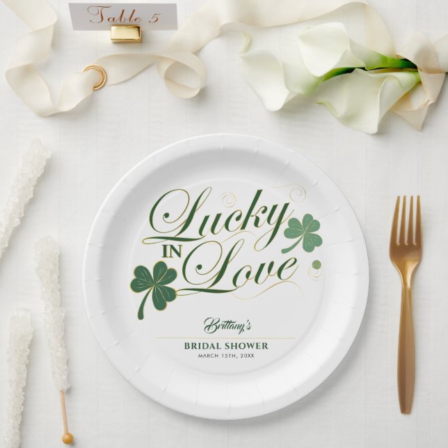 Lucky in Love St Patrick's Modern Bridal Shower  Paper Plate (Wedding)