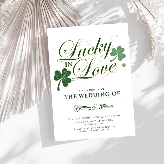 Lucky in Love St Patrick's Modern Wedding  Invitation (Creator Uploaded)