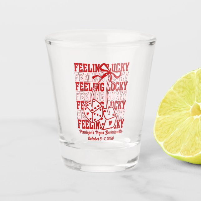 Lucky in Love Vegas Bachelorette Party Shot Glass (Front)