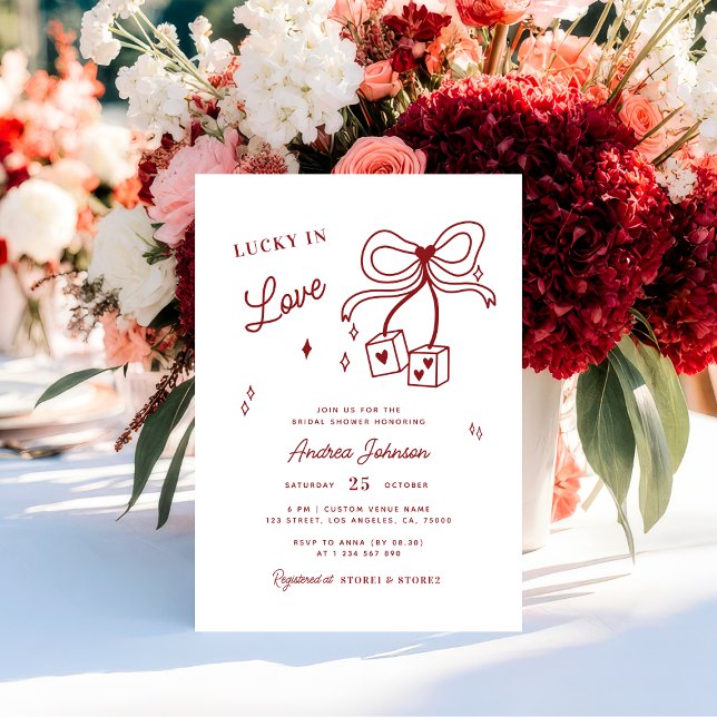 Lucky in Love Vegas Dice Casino Bow Bridal Shower  Invitation (Creator Uploaded)