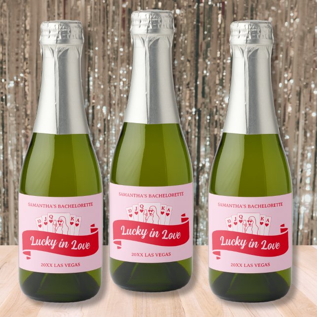 Lucky In Love Vibrant Pink & Red Bachelorette Sparkling Wine Label (Lucky In Love Vibrant Pink & Red Bachelorette Sparkling Wine Label Bach Party Favors)