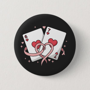 Lucky in Love: Vintage 6 & 7 of Hearts Romantic Cm Round Badge