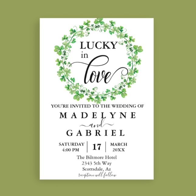 Lucky in Love Wedding St. Patrick's Day Clover  Invitation (Creator Uploaded)