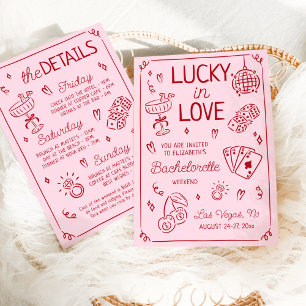 Lucky In Love Whimsical Hand Drawn Bachelorette Invitation
