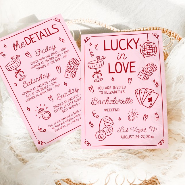 Lucky In Love Whimsical Hand Drawn Bachelorette Invitation (Creator Uploaded)