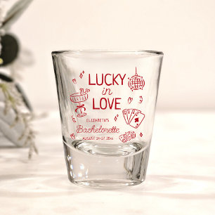 Lucky In Love Whimsical Hand Drawn Bachelorette Shot Glass