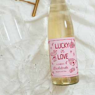 Lucky In Love Whimsical Hand Drawn Bachelorette Wine Label