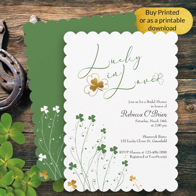 Lucky in Love Wildflower Shamrocks Bridal Shower Invitation (Elegant Lucky in Love Bridal Shower Invitation)