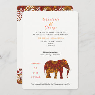 Lucky Indian Elephant Elegant Lace Wedding Invite