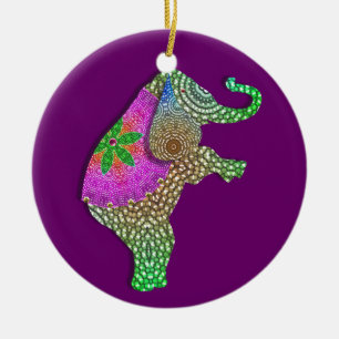 Lucky Indian Elephant in Rainbow Colours Ceramic Tree Decoration