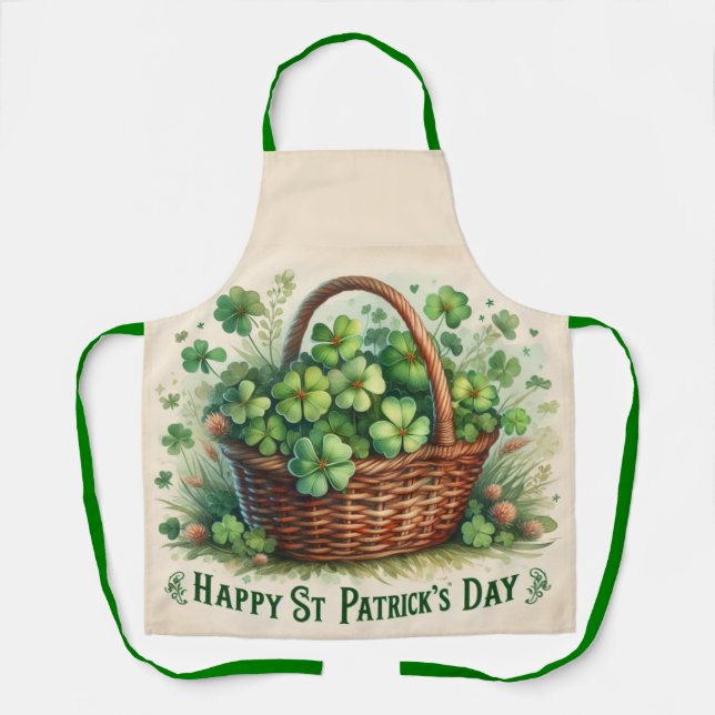 Lucky Irish 4-Leave Clover All-Over Print Apron (Front)