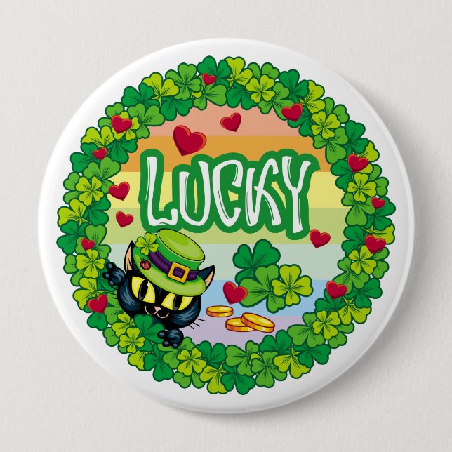 Lucky Irish Cat! 10 Cm Round Badge (Front)