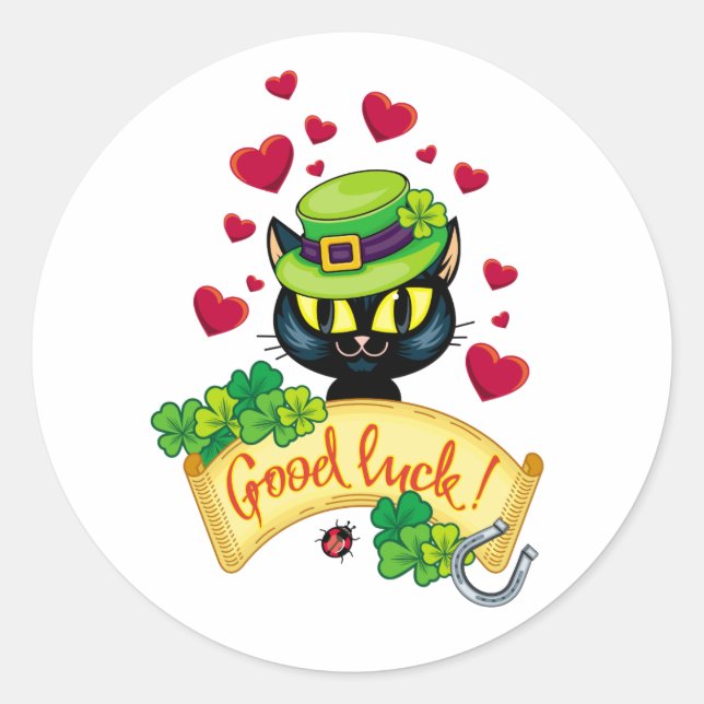 Lucky Irish Cat! Classic Round Sticker (Front)