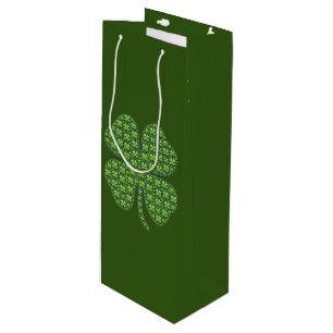 Lucky Irish Clover Dark Green Wine Gift Bag