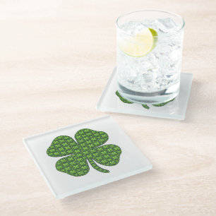 Lucky Irish Clover Glass Coaster
