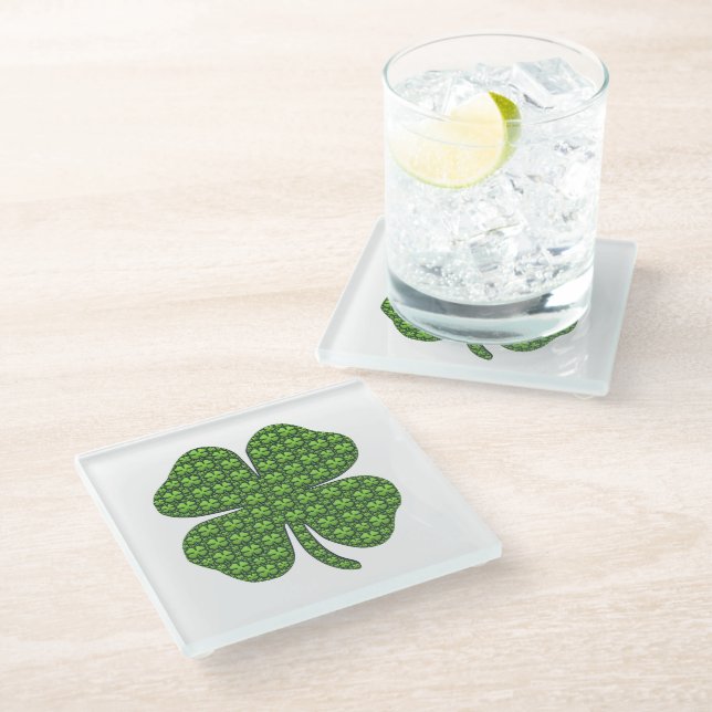 Lucky Irish Clover Glass Coaster (Angled)