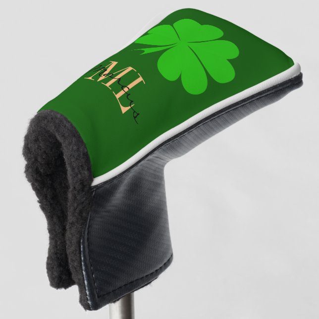 Lucky Irish Clover & Shamrock Golf monogrammed Golf Head Cover (3/4 Front)