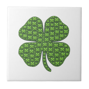 Lucky Irish Clover White Ceramic Tile