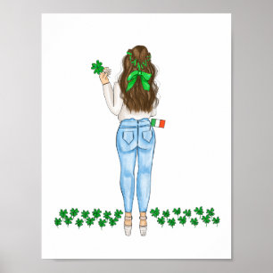Lucky Irish Female Four Leaf Clover Art Poster