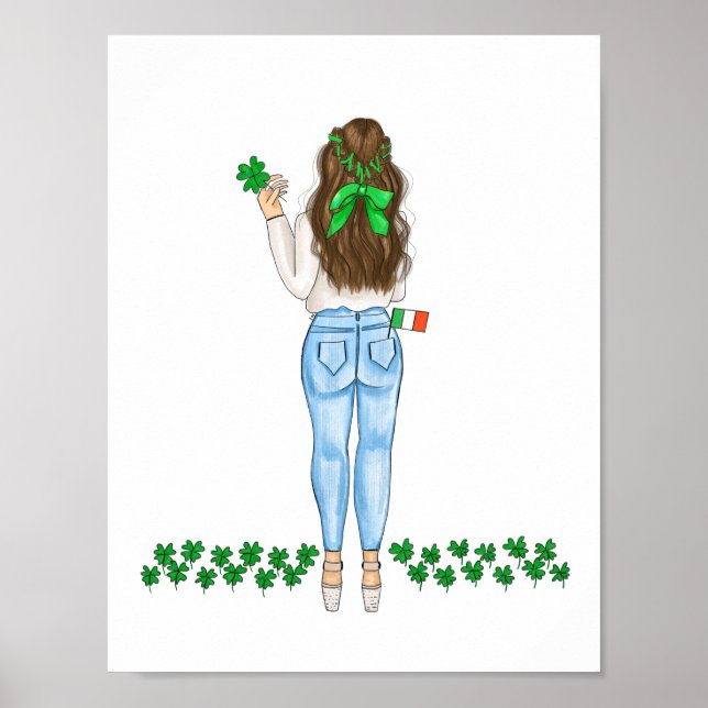 Lucky Irish Female Four Leaf Clover Art Poster (Front)