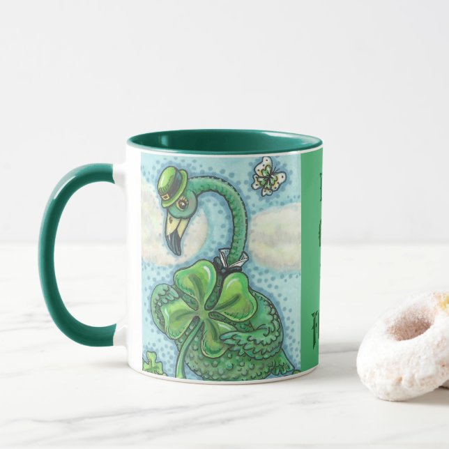 Lucky Irish Flamingo ST. PATRICK'S DAY MUG green (With Donut)