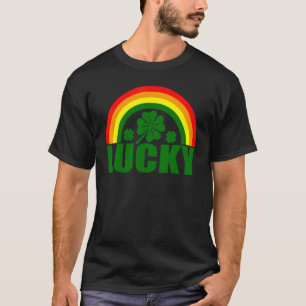 Lucky Irish Four Leaf C St Patrick's Day Rainbow T-Shirt