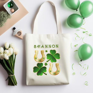 Lucky Irish Four-leaf Clover Horseshoe  Tote Bag