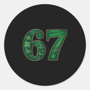 Lucky irish funny 67 six seven meme shamrock clove classic round sticker