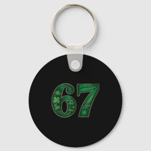 Lucky irish funny 67 six seven meme shamrock clove key ring